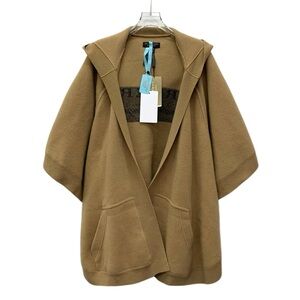 Burberry Brown Logo Letter Embroidery Hooded Wool Poncho Shawl Jacket